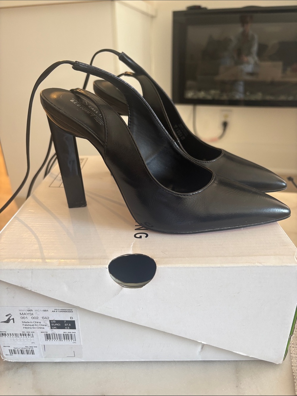 Call It Spring Black Pointed-Toe Slingback Heels
